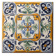 Mediterraan Geel & Blauw Bloem Folk Art Bloemen