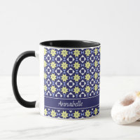 Mediterraan Geel Blauw Bloem Tegels Patroon Naam