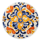 Mediterraan Geel Blauw Floral Siciliaanse Bloem Keramische Knop (Voorkant)