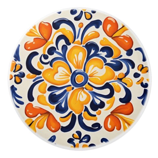 Mediterraan Geel Blauw Floral Siciliaanse Bloem Keramische Knop (Voorkant)