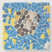 Mediterraan Geel Blauw Tegel Stukken Mozaïek Stenen Onderzetter (Voorkant)