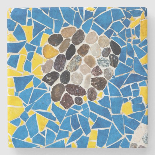Mediterraan Geel Blauw Tegel Stukken Mozaïek Stenen Onderzetter (Voorkant)