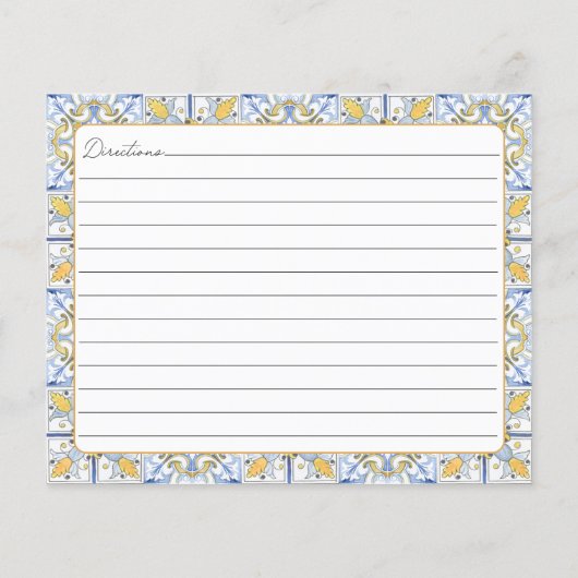 Mediterraan Geel Blauw Tegels Familie Recept Kaart (Achterkant)