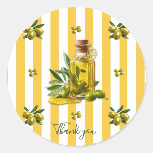 Mediterraan Geel Streeppatroon Olijfolie Ronde Sticker (Voorkant)