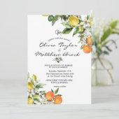 Mediterraan Gele Citroen Olijf Perziken Bruiloft Kaart (Staand voorkant)