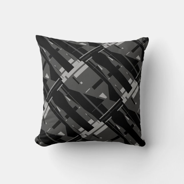 Mediterraan grijs houtskool zwart diagonaal mozaïe kussen (Voorkant)