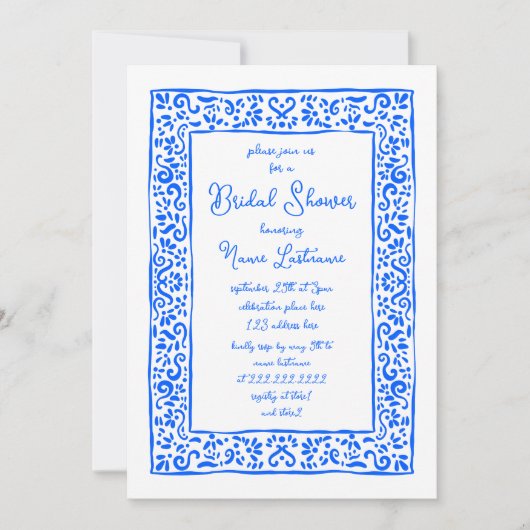 Mediterraan handgeschilderd blauw Vrijgezellenfees Kaart (Voorkant)