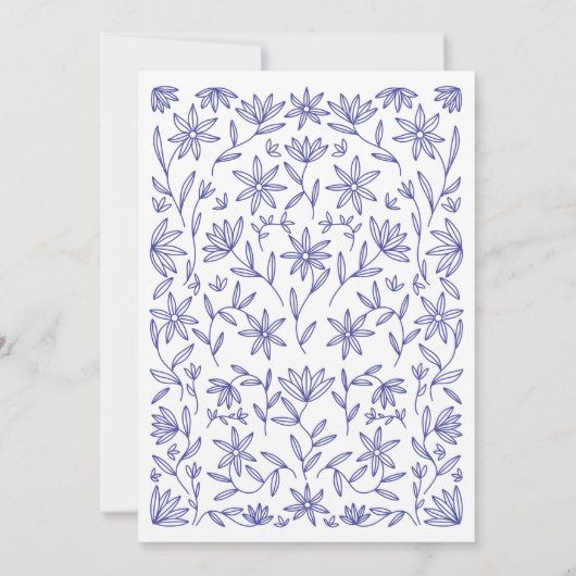 Mediterraan Huwelijk Blauw Wit Bloemen Kaart (Achterkant)