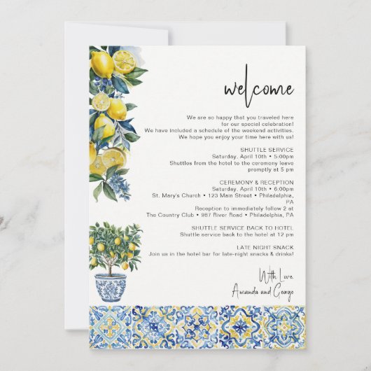 Mediterraan Huwelijksreisschema welkomsttas Feestdagenkaart (Voorkant)