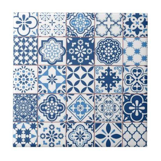  Mediterraan Indigo Blauw Azulejo Mozaïek Tegeltje (Voorkant)