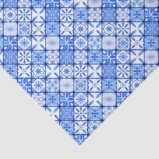 Mediterraan Italiaans Blauw En Wit Tegelpatroon Tissuepapier (Detail)