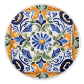 Mediterraan Italiaans Blauw & Geel Bloemen Keramische Knop (Voorkant)