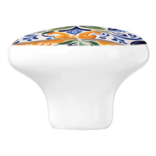 Mediterraan Italiaans Blauw & Geel Bloemen Keramische Knop (Zijkant)