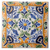 Mediterraan Italiaans Blauw & Geel Bloemen Tegeltje (Voorkant)