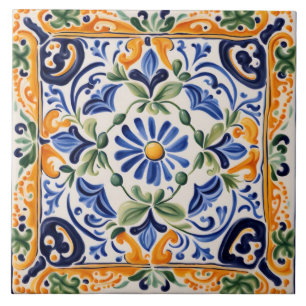 Mediterraan Italiaans Blauw & Geel Bloemen Tegeltje