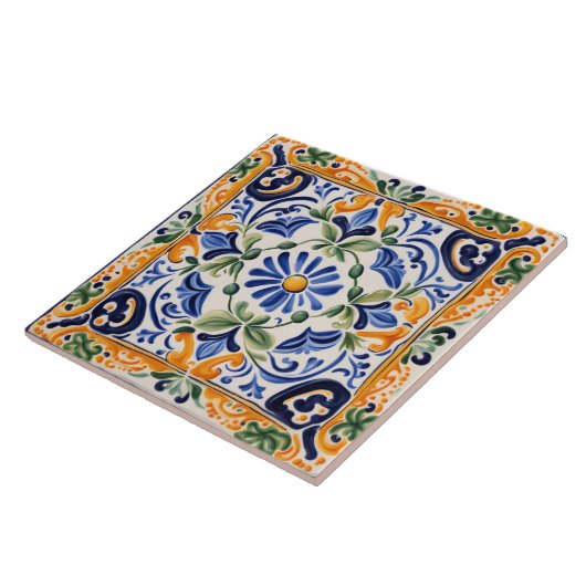 Mediterraan Italiaans Blauw & Geel Bloemen Tegeltje (Zijkant)