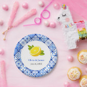 Mediterraan Italiaans Blauw Tegel Citroen Bruiloft Papieren Bordje (Feest)