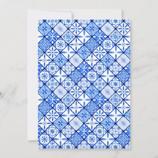 Mediterraan Italiaans Blauw Tegel Citroen Bruiloft Save The Date (Achterkant)