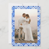 Mediterraan Italiaans Blauw Tegel Trouwfoto Save The Date (Achterkant)