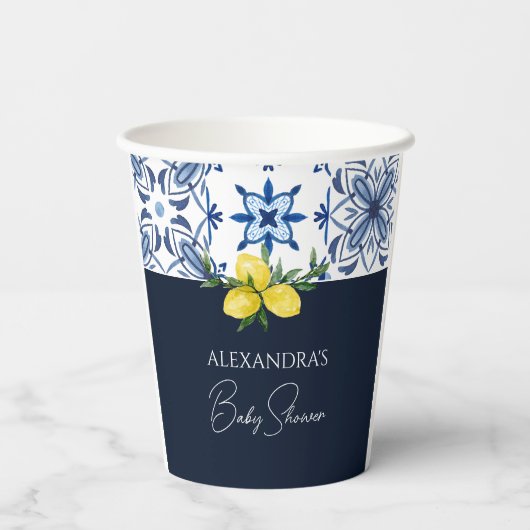 Mediterraan Italiaans citroen Baby shower Papieren Bekers (Achterkant)