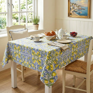 Mediterraan Italiaans Citroen Blauw Tegelpatroon Tafelkleed