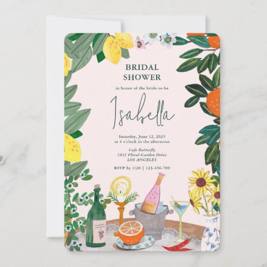 Mediterraan Italiaans Citroen Roze Vrijgezellenfee Kaart (Voorkant)