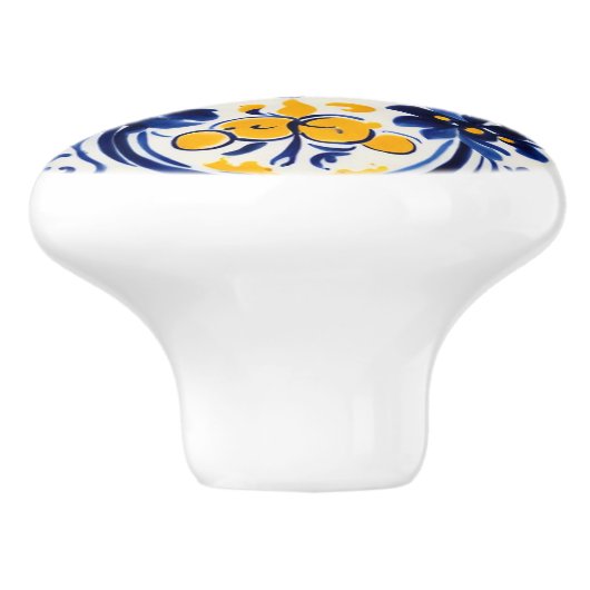 Mediterraan Italiaans Geel & Navy Bloemen Bloemen Keramische Knop (Zijkant)