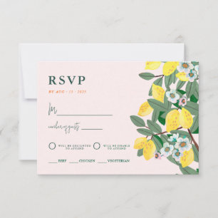 Mediterraan Italiaans Griekenland Lemon Pink Weddi RSVP Kaartje