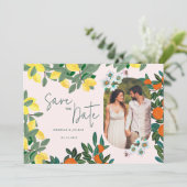 Mediterraan Italiaans Griekenland Lemon Pink Weddi Save The Date (Staand voorkant)