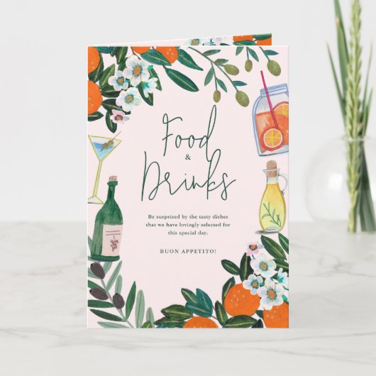 Mediterraan Italiaans Lemon Roze Trouwmenu Bedankkaart (Voorkant)