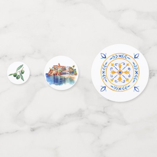 Mediterraan Italiaans thema Trouwtafel Confetti (Achterkanten)