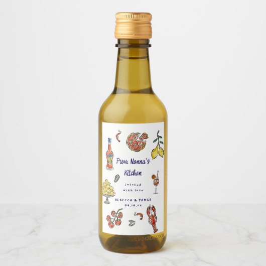 Mediterraan Italiaans Zomer Doodle Mini Favoriet Wijn Etiket (Voorkant)