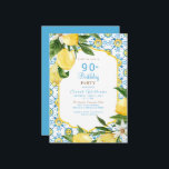 Mediterraan kleurrijk 90ste verjaardagsfeest kaart<br><div class="desc">Uitnodiging voor 90e verjaardagsfeest. Middellandse Zee. Voor haar. Kleurrijk. Blauw en geel en turquoise.</div>