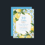 Mediterraan kleurrijk 90ste verjaardagsfeest kaart<br><div class="desc">Uitnodiging voor 90e verjaardagsfeest. Middellandse Zee. Voor haar. Kleurrijk. Blauw en geel en turquoise.</div>