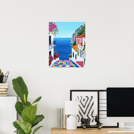 Mediterraan Kust Terras Wall Art Poster (Thuiskantoor)