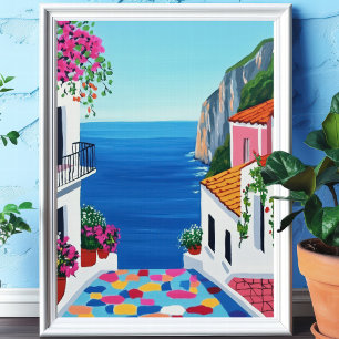Mediterraan Kust Terras Wall Art Poster