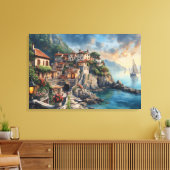 Mediterraan kustdorp canvasprint  canvas afdruk (Insitu (Woonkamer))