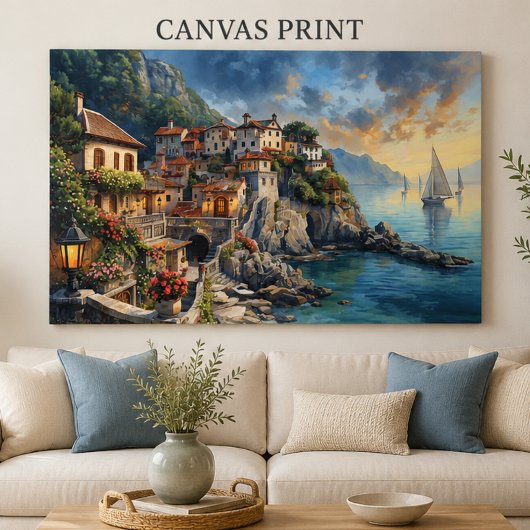 Mediterraan kustdorp canvasprint  canvas afdruk
