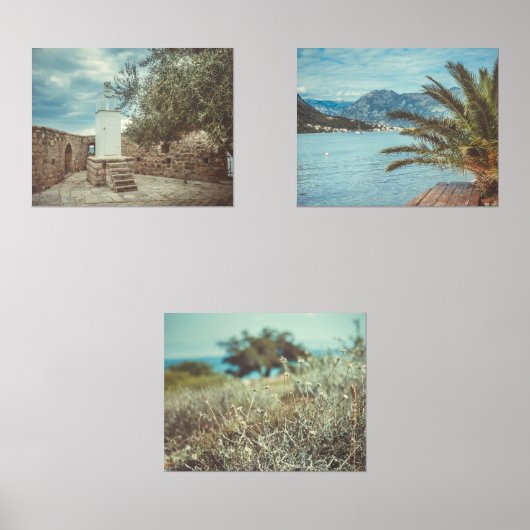 Mediterraan kustlandschap met een vuurtoren muurkunst sets (Voorkant)