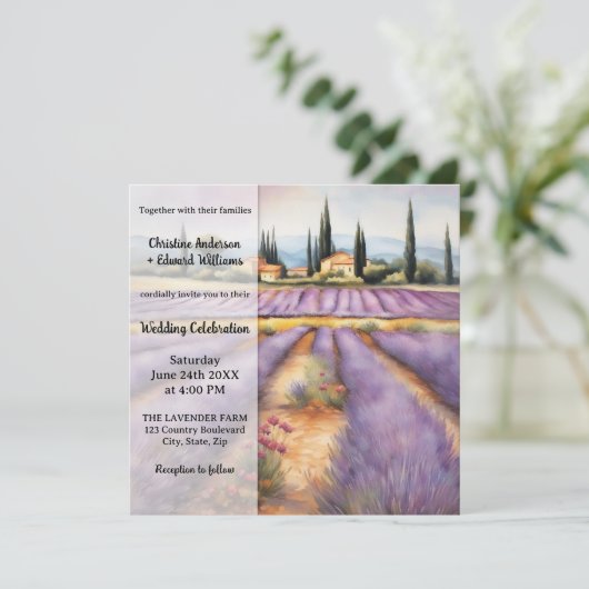 Mediterraan Lavendel Boerderij Land Bruiloft Kaart (Staand voorkant)