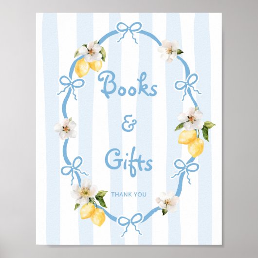 Mediterraan Lemon Blue Bows Boeken en geschenken Poster (Voorkant)