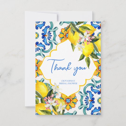 Mediterraan Majolica tegels citroenen vrijgezellen Bedankkaart (Voorkant)