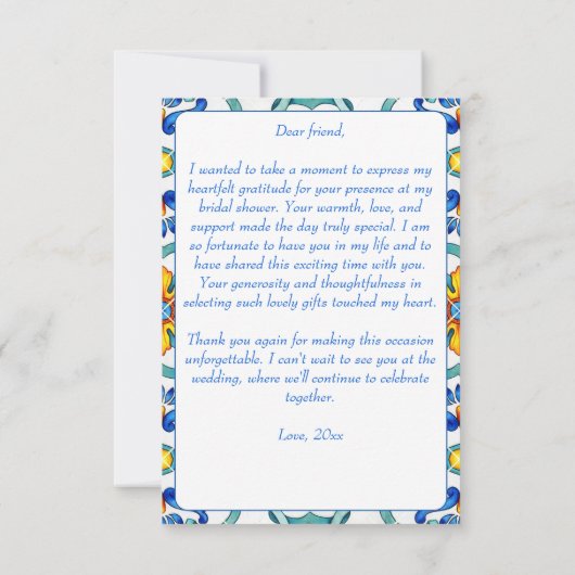 Mediterraan Majolica tegels citroenen vrijgezellen Bedankkaart (Achterkant)