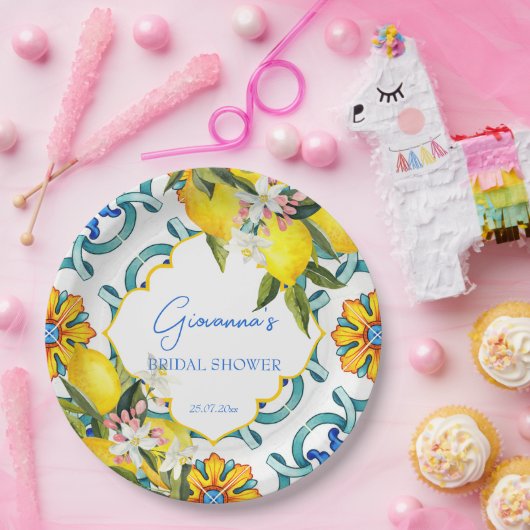 Mediterraan Majolica tegels citroenen vrijgezellen Papieren Bordje (Feest)