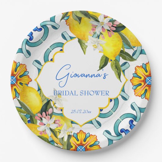 Mediterraan Majolica tegels citroenen vrijgezellen Papieren Bordje (Voorkant)