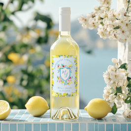 Mediterraan Monogram Crest Wedding Limoncello Wijn Etiket