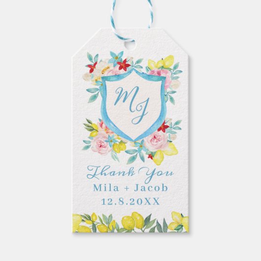 Mediterraan Monogram Kreeft bruiloft Dank u Cadeaulabel (Voorkant)