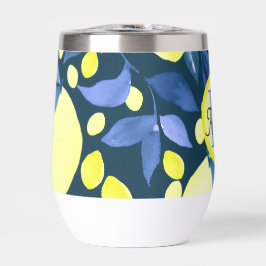 Mediterraan Monogram Naam Chic Citroenen Blauwe Bl