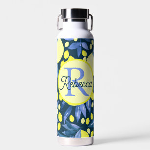 Mediterraan Monogram Naam Chic Citroenen Blauwe Bl Waterfles