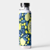 Mediterraan Monogram Naam Chic Citroenen Blauwe Bl Waterfles (Rechts)